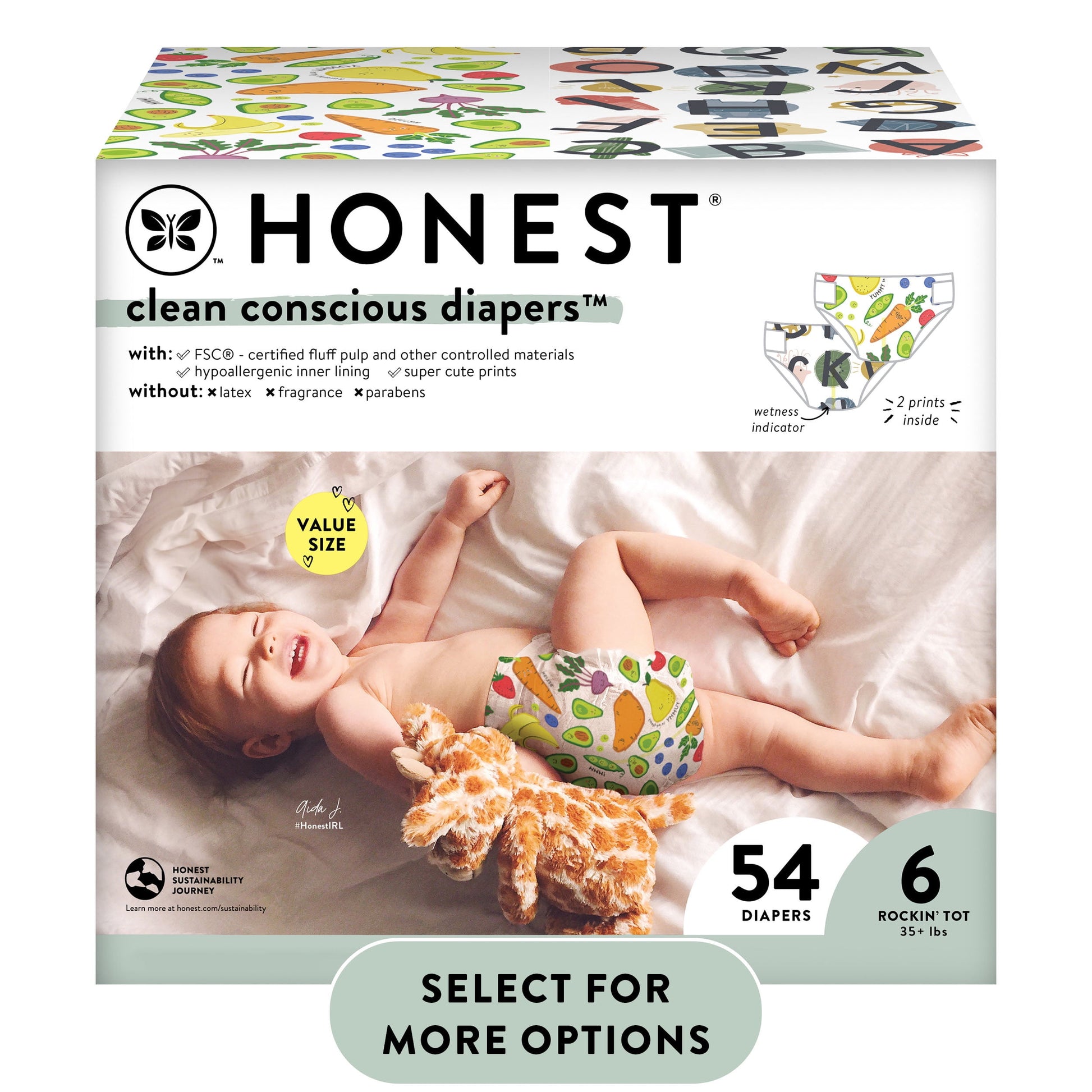 , Clean Conscious Disposable Baby Diapers, above It All & Giraffes Prints, Size NB, 108 Count (Select for More Options)