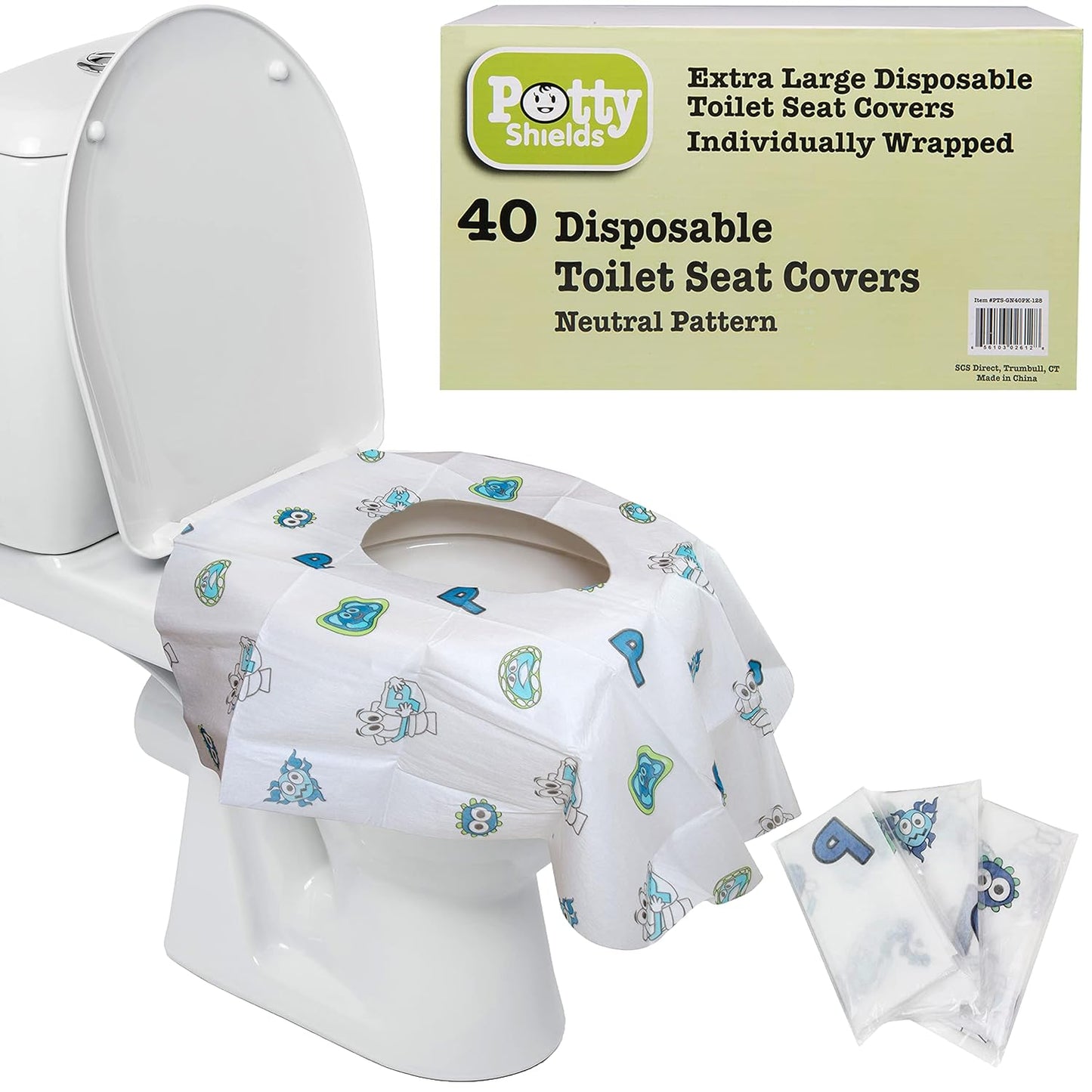 Toilet Seat Covers Disposable (40 Pack) - XL Waterproof Toilet Cover for Toddlers, Kids & Adults - Portable & Individually Wrapped for Travel, Potty Training, Vacations, Public Restrooms