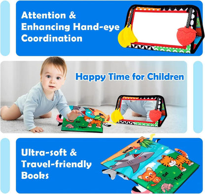 Tummy Time Toy Baby Mirror Infant Toys with Cloth Book.