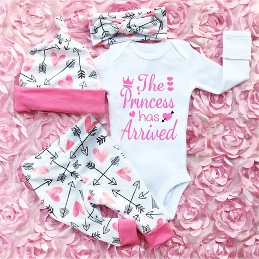 4PCS Newborn Infant Baby Girl Outfit Clothes Set Romper Bodysuit+Pants Leggings