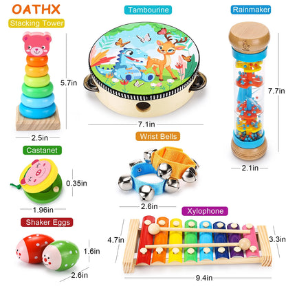 Educational Toys Tambourine Xylophone Baby Music Toys Wood Musical Instruments for Toddler 1-4