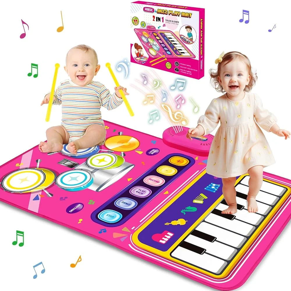 Baby Girls Play Mat, Baby Musical Toys for 12 Months Baby Girl, Portable Piano Music Mat with 6 Instruments, Educational Toddler Girls Toys for 12-18 Months Baby Gift