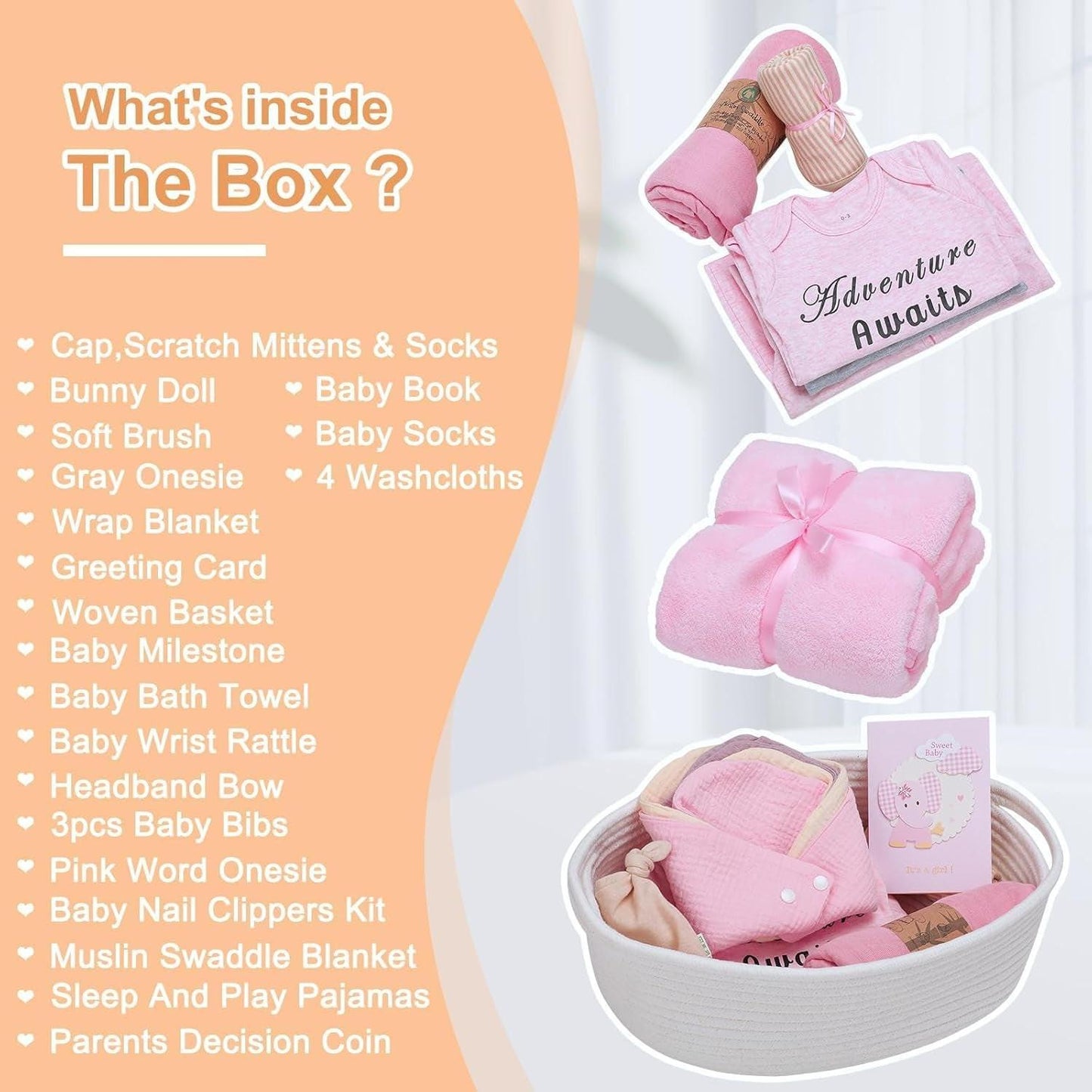 27-Piece Baby Girl/Boy Shower Gift Basket Set.