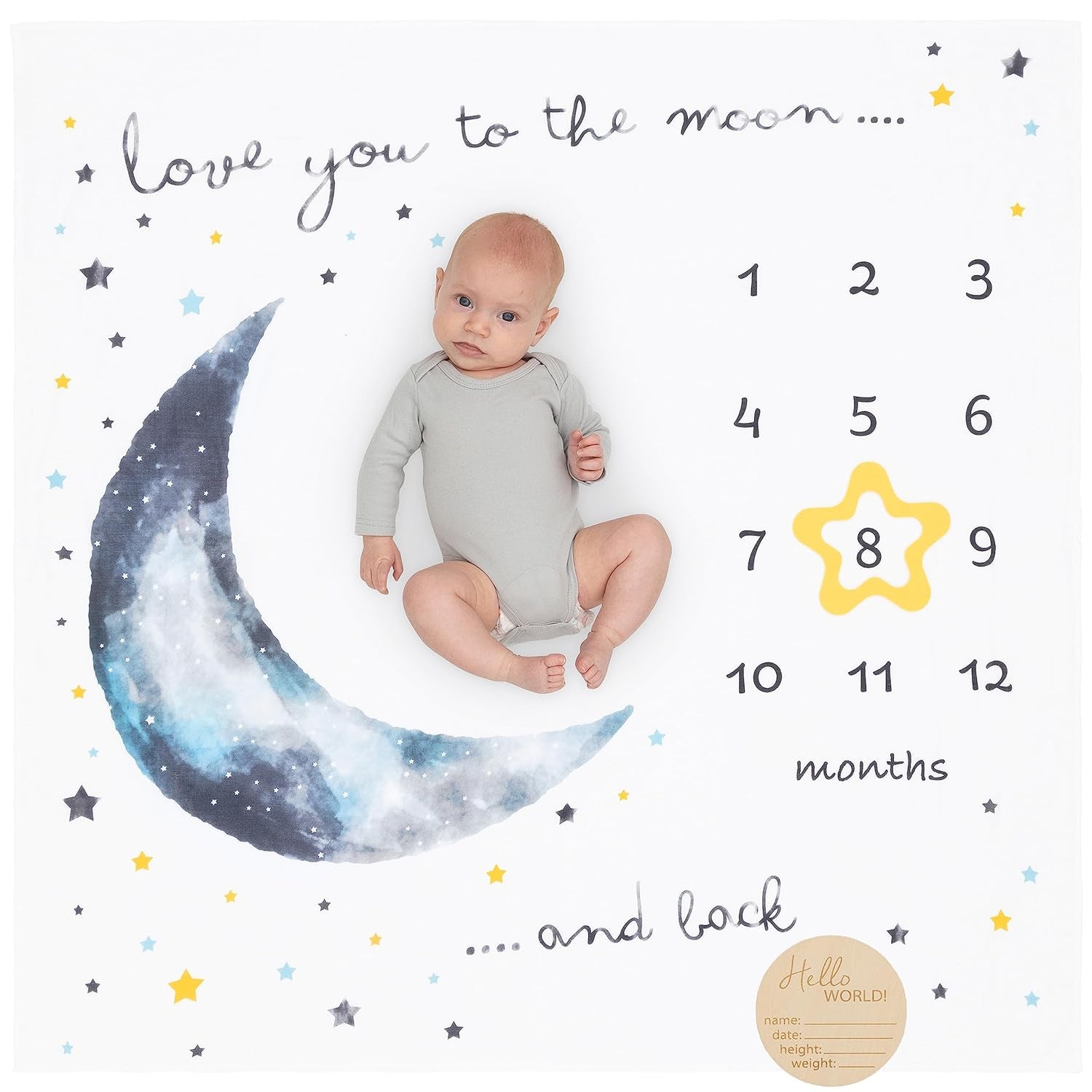 Organic Baby Monthly Milestone Blanket - Elephant Milestone Blanket Baby Boy or Girl with Month Marker - Elephants Milestones Blanket, 1-12 Months, Hello Baby, 47" X 47"