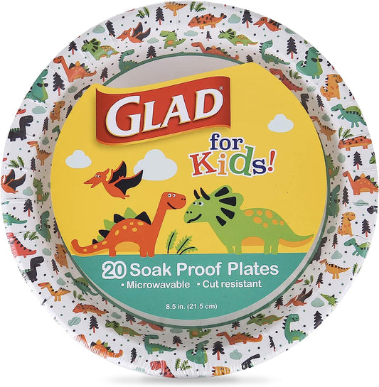 for Kids Dinosaur-Themed Heavy Duty Disposable Paper Plates - Soak Proof, Microwavable, 8.5" round Plates, Perfect for Birthday Parties and Dinosaurs Lovers - Pack of 20 Party Plates