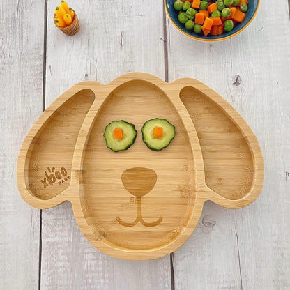 Toddler Plates, Bamboo Baby Suction Plates, Bamboo Suction Plates for Toddlers, Stay Put Feeding Plates, Wooden Divided Plate, Baby Dishes, Kids Plates, BPA Free | Max_Blue