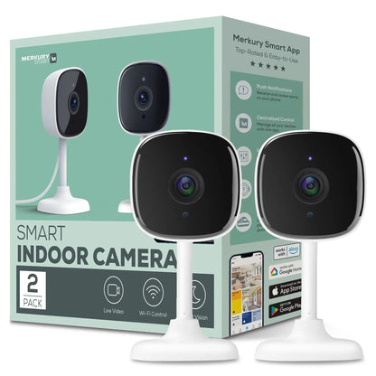 Indoor Camera 1080P - Wi-Fi Security Cam with Night Vision, White (2-Pack).