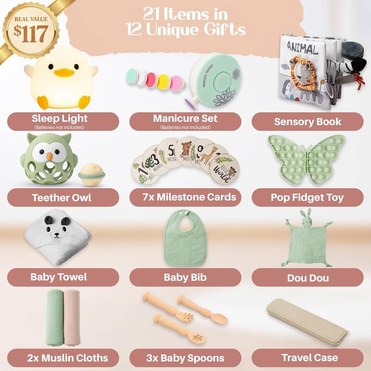 New Baby Gift Basket 21-Piece Set | Refined Newborn Baby Gift Set for Boy & Girl | Gender Reveal Gifts & New Mom Gifts Bundle | Essential Newborn Toys & Acc. Included in Elegant Keepsake Magnet Box