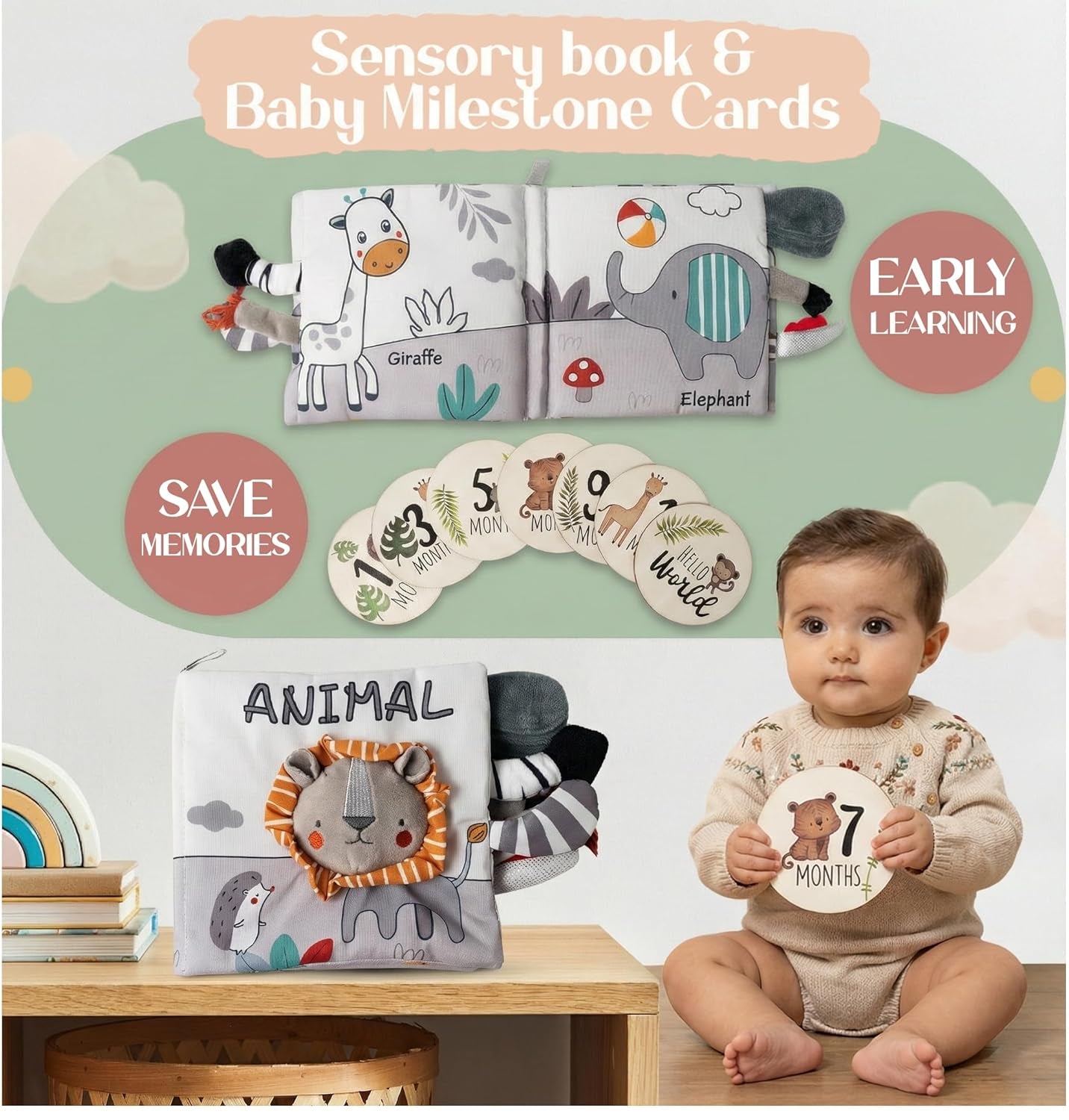 New Baby Gift Basket 21-Piece Set | Refined Newborn Baby Gift Set for Boy & Girl | Gender Reveal Gifts & New Mom Gifts Bundle | Essential Newborn Toys & Acc. Included in Elegant Keepsake Magnet Box