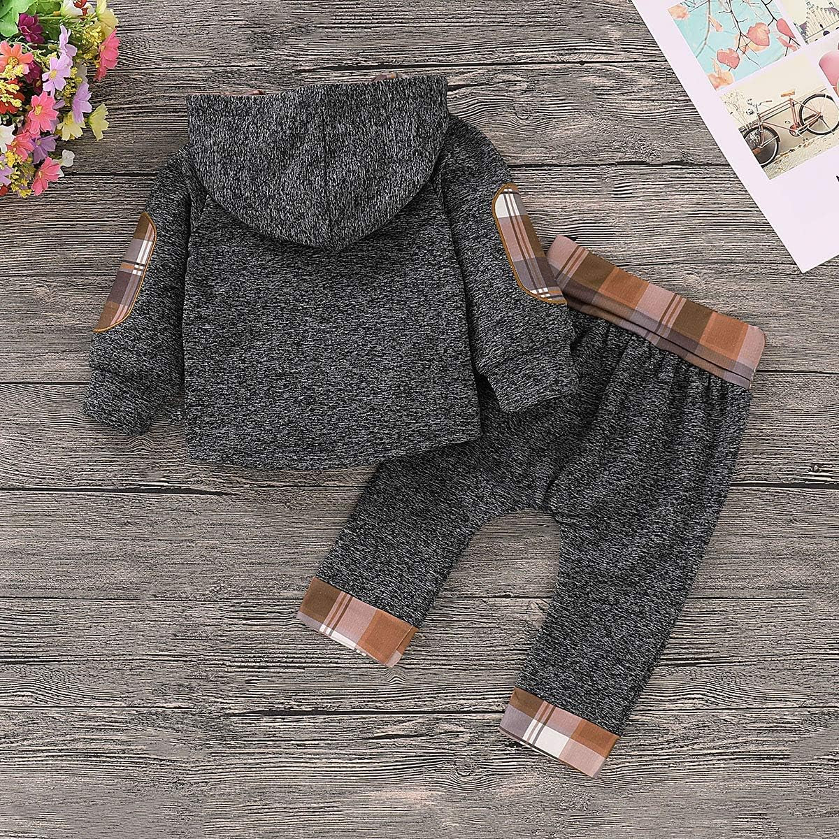 Toddler Infant Baby Boys Clothes Plaid Long Sleeve Hoodie Sweatshirt Pants Kids Xmas Fall Winter 2Pcs Outfits Set