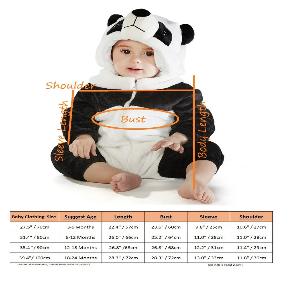 Boy and Girl Infant Panda Bear (Black/White) Hooded Romper, Infant 6-12 months