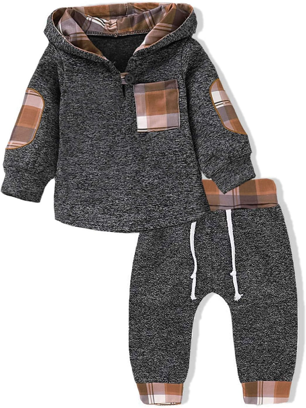 Toddler Infant Baby Boys Clothes Plaid Long Sleeve Hoodie Sweatshirt Pants Kids Xmas Fall Winter 2Pcs Outfits Set