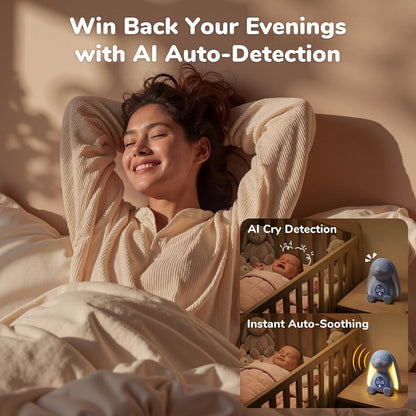 Mom'S Choice Awards丨Bunny White Noise Sound Machine Baby for Sleep- AI Cry Detection, 100 Soothing Sounds, 5-Year APP Access Included, Easter Gifts for Baby, Night Light & Sleep Trainer, New Mom Gift
