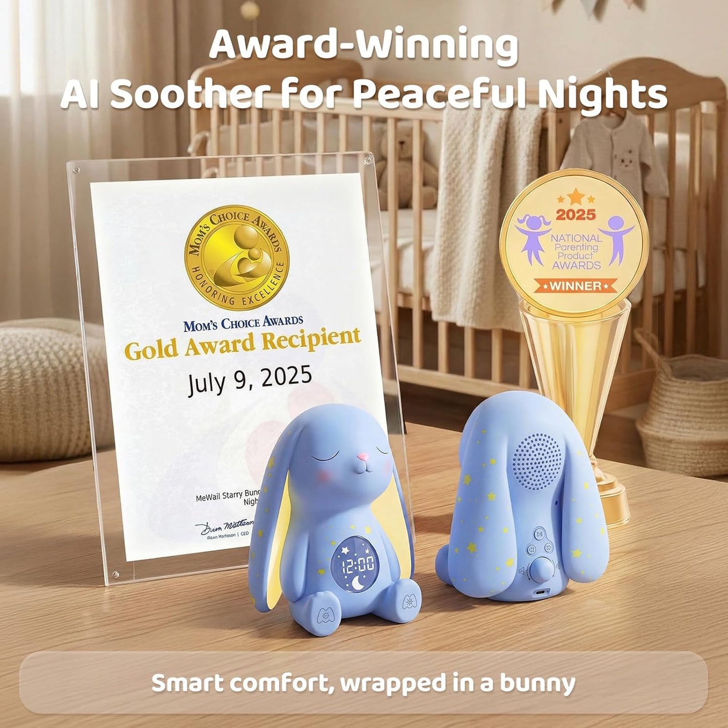 Mom'S Choice Awards丨Bunny White Noise Sound Machine Baby for Sleep- AI Cry Detection, 100 Soothing Sounds, 5-Year APP Access Included, Easter Gifts for Baby, Night Light & Sleep Trainer, New Mom Gift