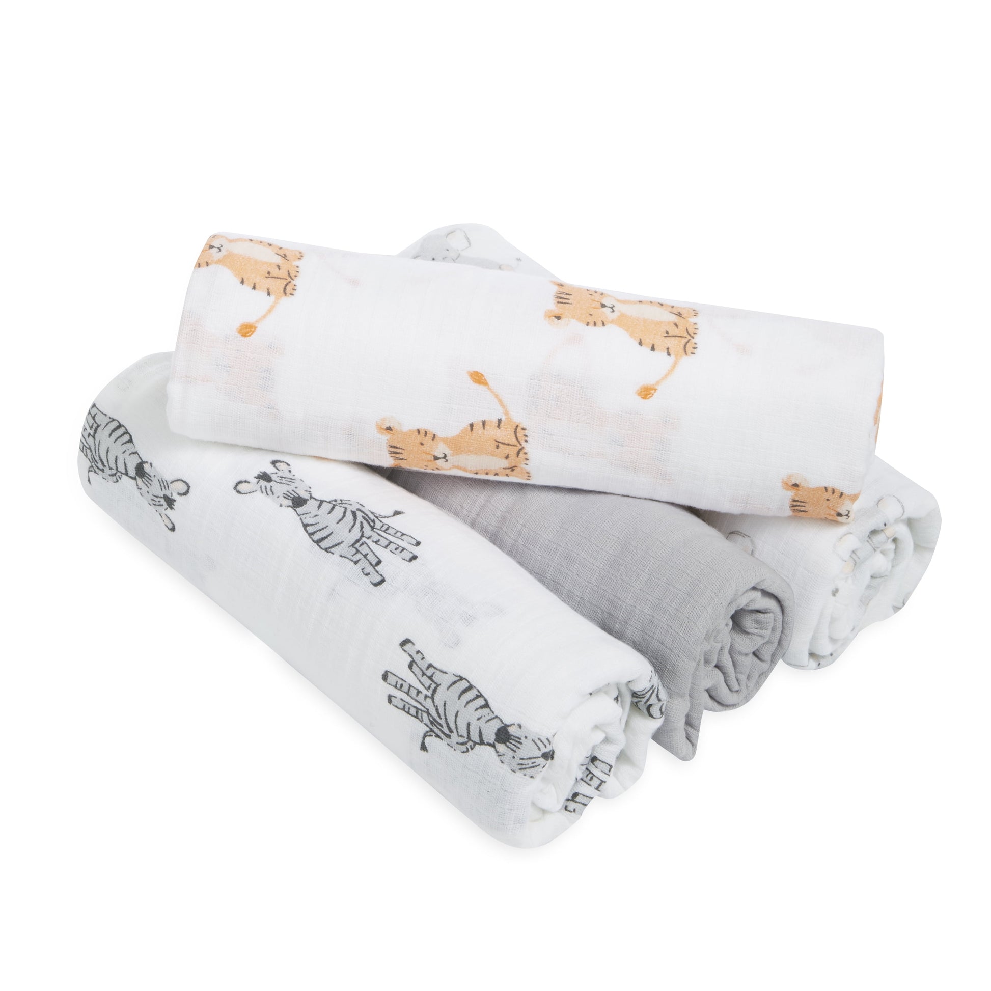 ™ Essentials, Cotton Muslin Swaddle Blanket, Safari Babes, Unisex, Infants, 4-Pack